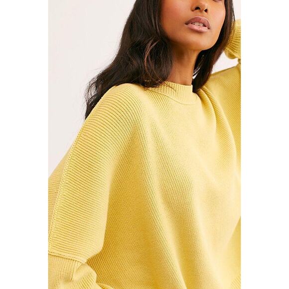 Free People Easy Street Chartreuse Yellow Ribbed Oversized Sweater Size Medium - Picture 8 of 12